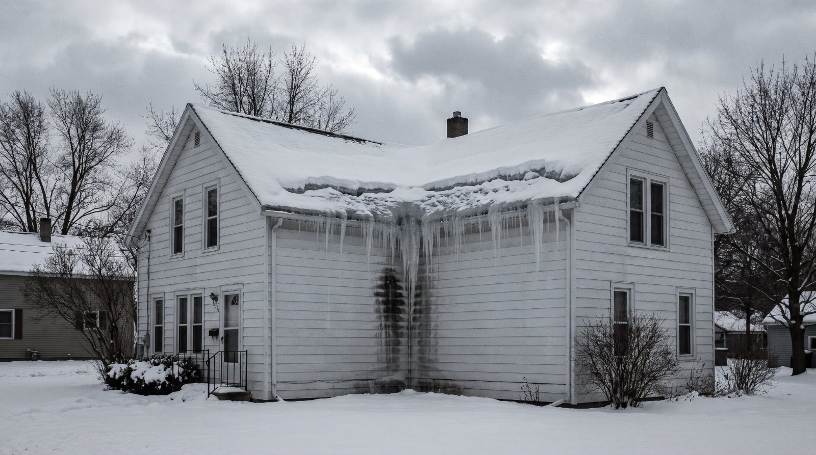 Winter ice dam on a Fairview Township, PA home